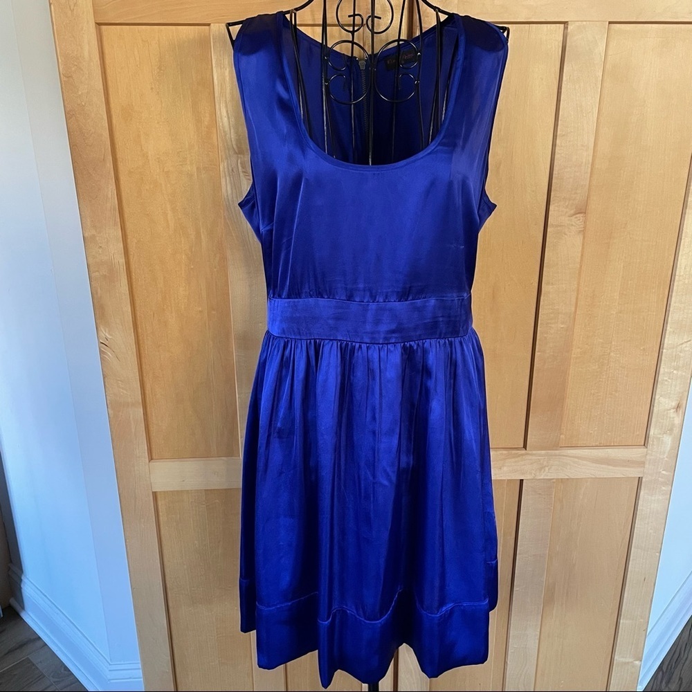 Asos Miss Selfridge blue silk-like sleeveless party Dress size 12 USA